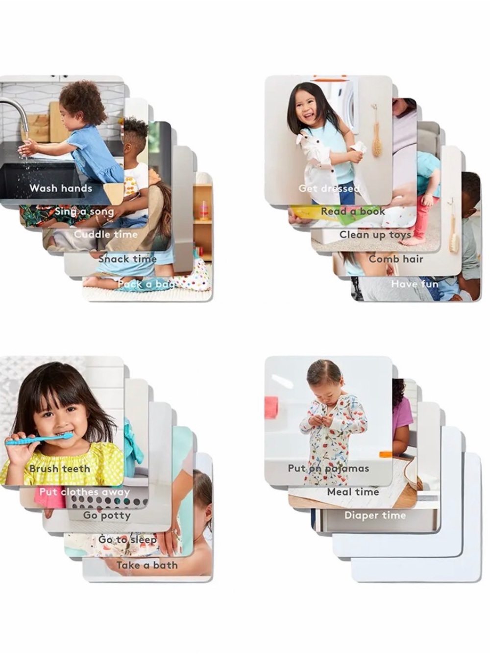 Daily Routine Picture Cards for Kids - White Activity Flash Cards
